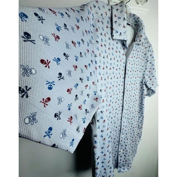 Mens SM Johnson & Murphy Skull Crossbones Collared Short Sleeve Performance Golf - Picture 7 of 10